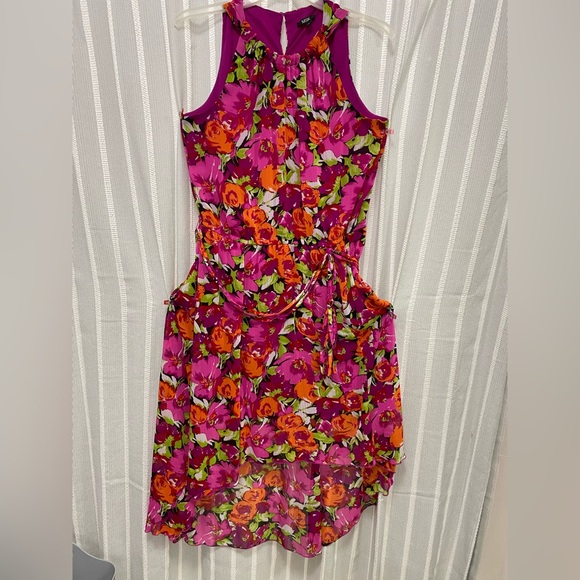 MSK Pink and Orange Floral‎ Flowy Halter Sundress High Low Size 16 - Picture 1 of 16